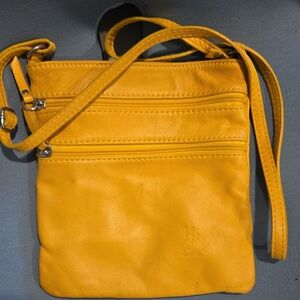 Yellow Genuine Leather Crossbody Bag